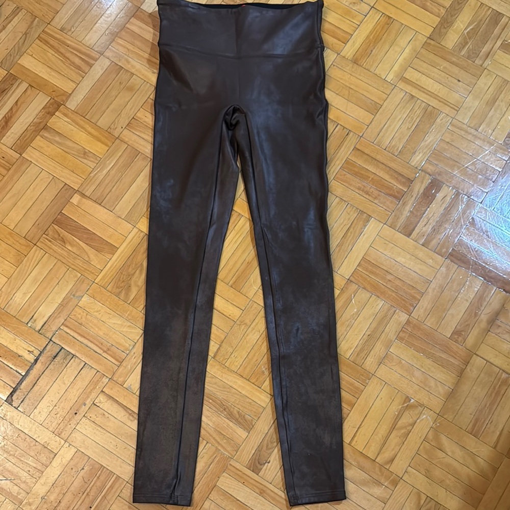 SPANX Brown Faux Leather Leggings